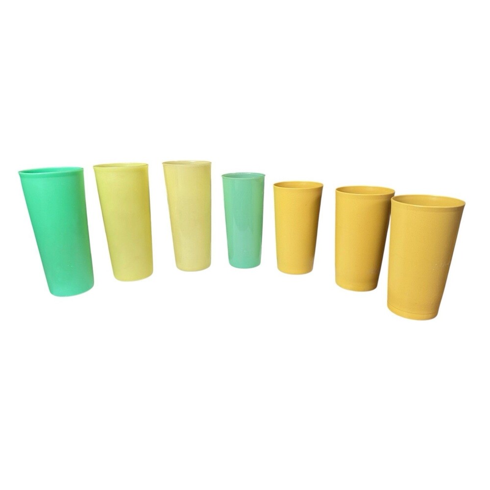 Vintage Lot 7 Tupperware Tumblers Drinking Cups Pastels Yellow 107-4 873-9 115-9